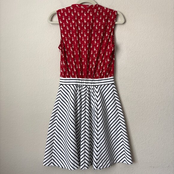 Anthropologie Tabitha Cat Gatto Printed Novelty Dress Striped Tie Neck HTF Rare - Picture 11 of 15